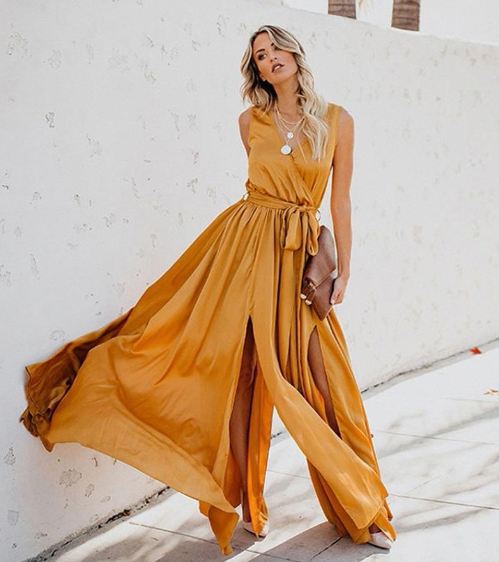 Abito da sera da donna Lunesia - Abito lungo elegante senza maniche e fluido per eventi eleganti