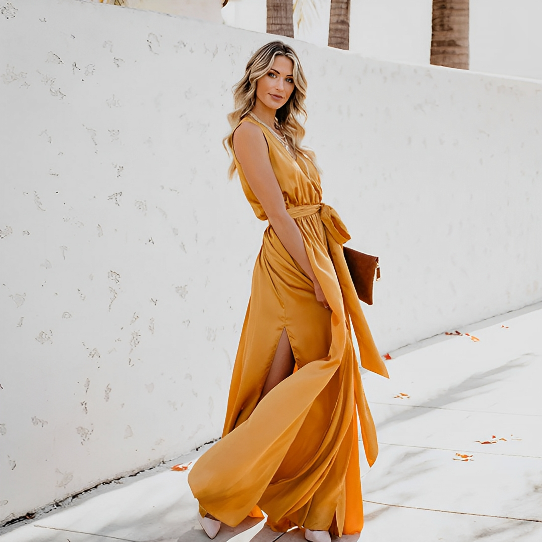 Abito da sera da donna Lunesia - Abito lungo elegante senza maniche e fluido per eventi eleganti