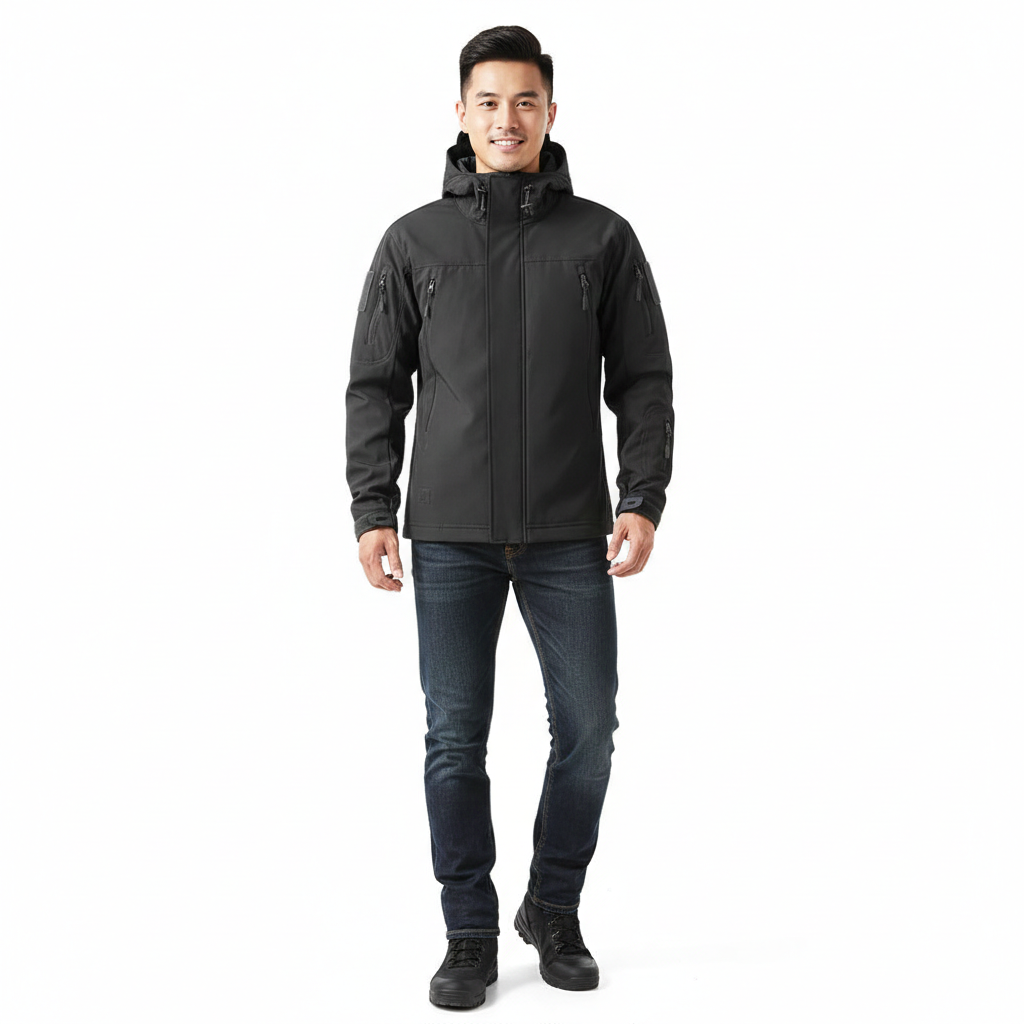 Lusian Chaqueta Softshell Hombre – Abrigo con Capucha Ajustable con Cierre de Cremallera y Bolsillos