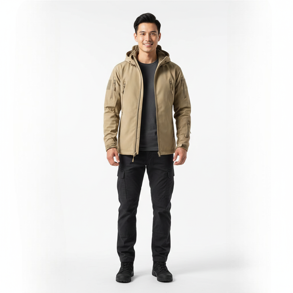 Lusian Chaqueta Softshell Hombre – Abrigo con Capucha Ajustable con Cierre de Cremallera y Bolsillos