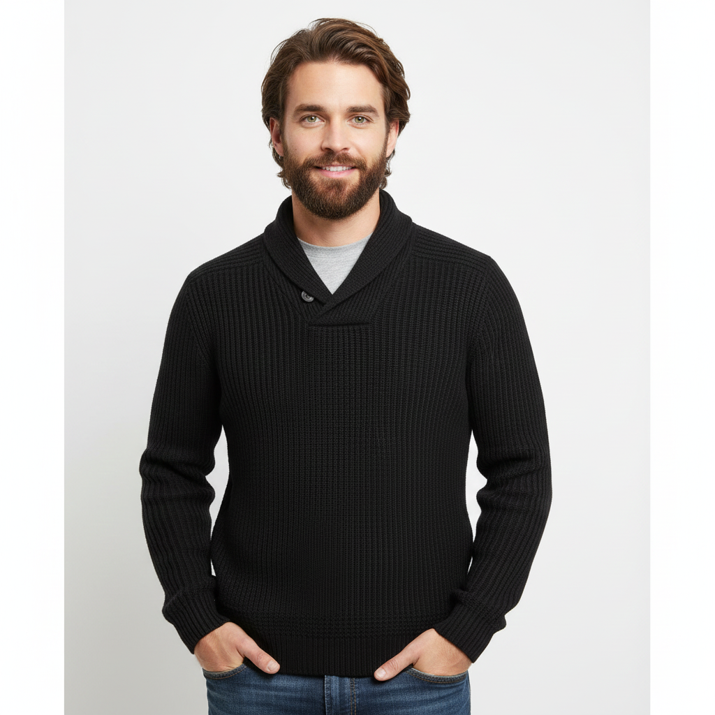 Luther Pull Homme – Tricot à Torsades avec Col Châle & Coupe Décontractée Moderne