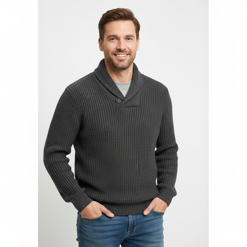 Luther Pull Homme – Tricot à Torsades avec Col Châle & Coupe Décontractée Moderne