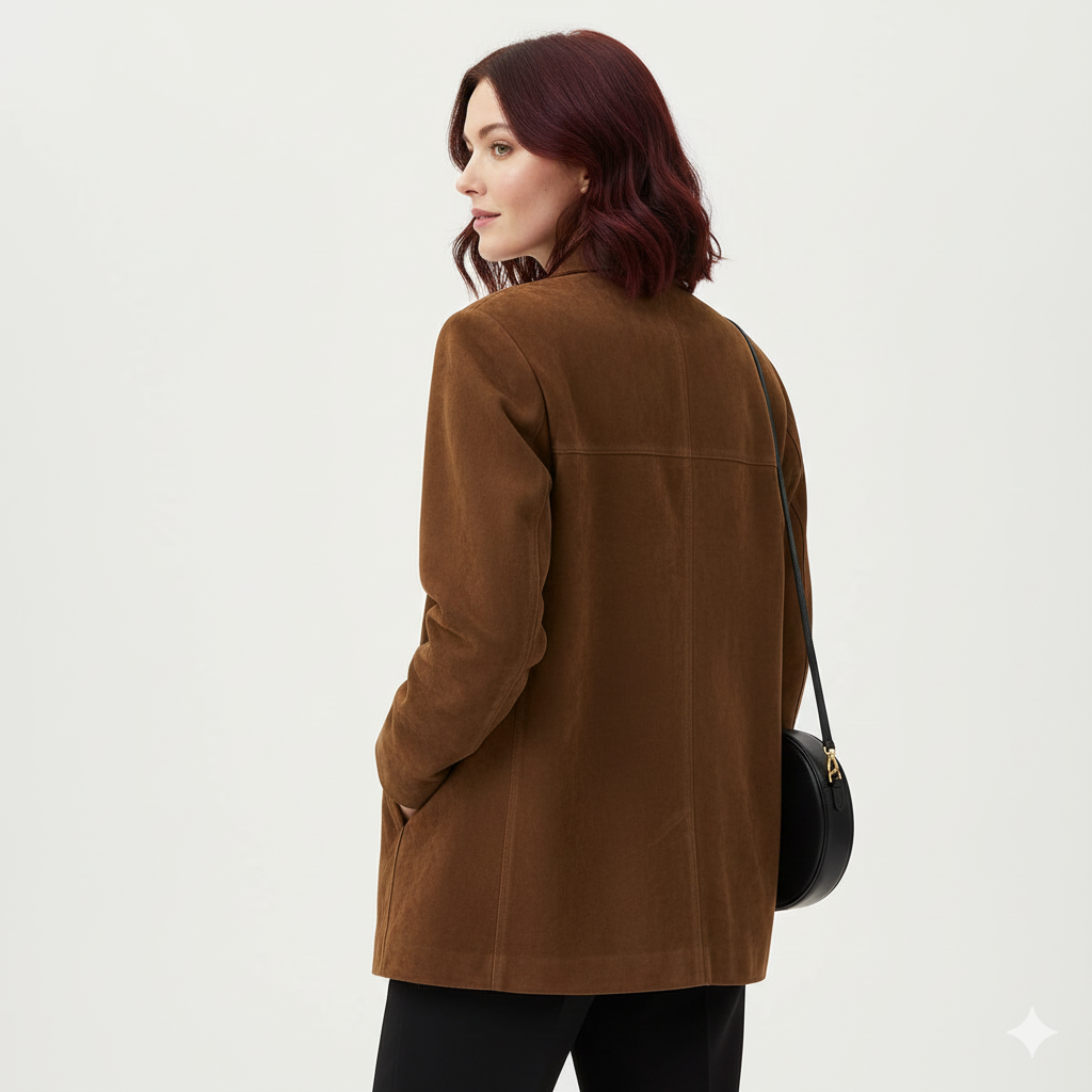 Blazer Marga en ante para mujer – Chaqueta elegante marrón con corte moderno y material elástico