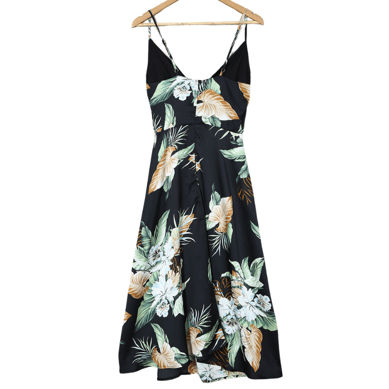 Abito midi in raso da donna Valerie - Stampa floreale, spalline regolabili ed elegante spacco