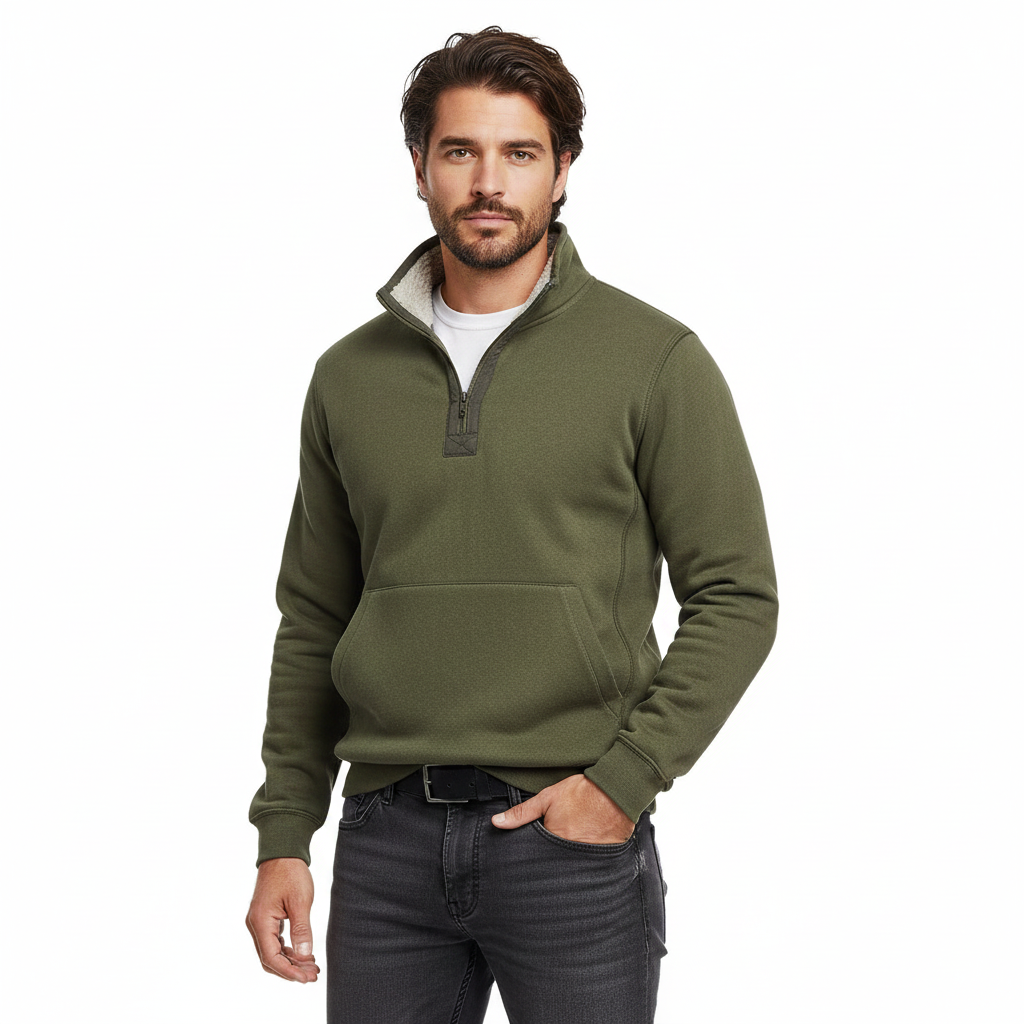 Marky Pull Zippé Homme – Sweat Demi-Zip Doublé Fleece avec Col Montant & Coupe Décontractée