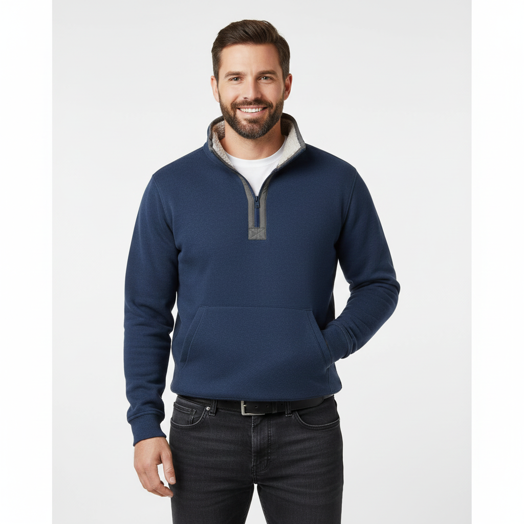 Marky Pull Zippé Homme – Sweat Demi-Zip Doublé Fleece avec Col Montant & Coupe Décontractée