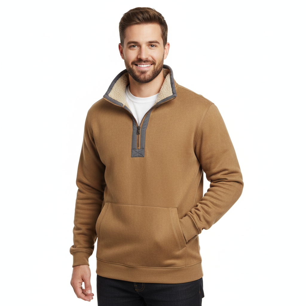 Marky Pull Zippé Homme – Sweat Demi-Zip Doublé Fleece avec Col Montant & Coupe Décontractée