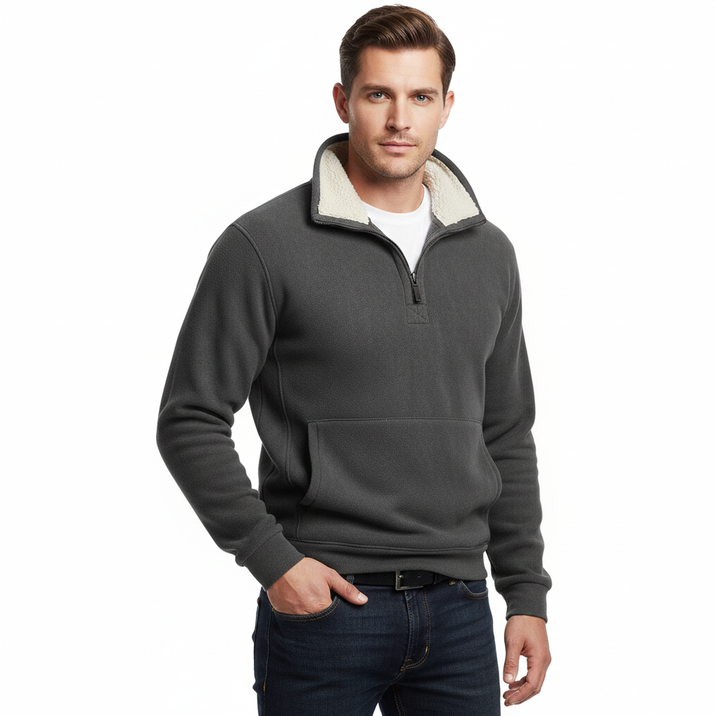Marky Pull Zippé Homme – Sweat Demi-Zip Doublé Fleece avec Col Montant & Coupe Décontractée