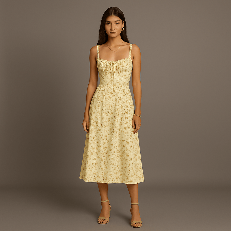 Abito midi da donna Emelie – Abito romantico floreale con spalline regolabili e vita aderente