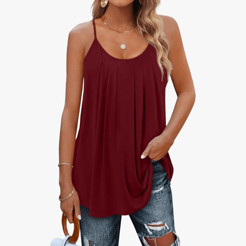 Top estivo da donna Jazzy: spalline regolabili, tessuto elasticizzato traspirante e vestibilità ampia con volant