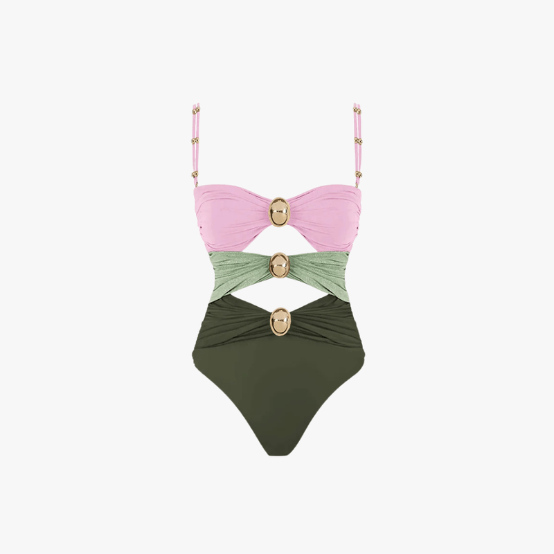 Costume da bagno da donna Issa – Costume intero con cutout, anelli dorati e design colorblock