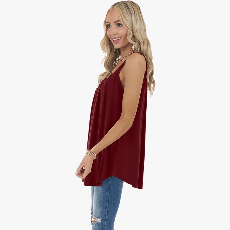 Top estivo da donna Jazzy: spalline regolabili, tessuto elasticizzato traspirante e vestibilità ampia con volant