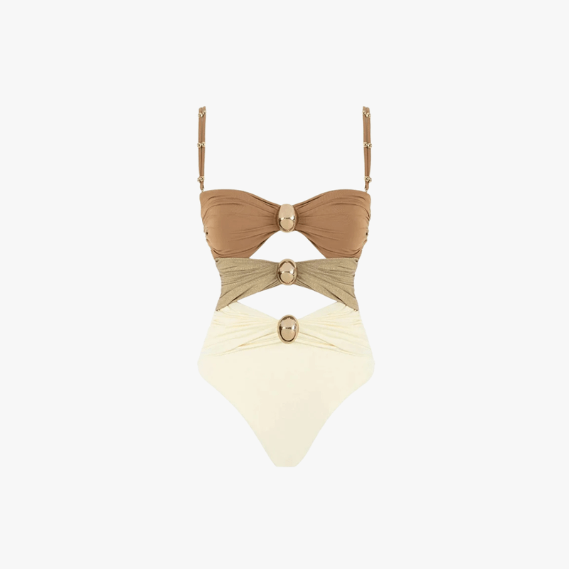 Costume da bagno da donna Issa – Costume intero con cutout, anelli dorati e design colorblock