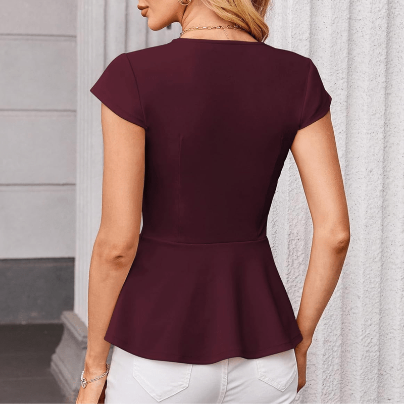 Elegante camicetta da donna Jaz - Scollo a V, maniche a pipistrello, vestibilità strutturata e orlo arricciato