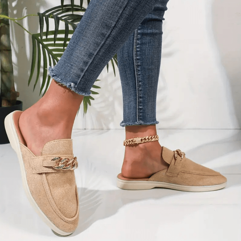 Mocassini da donna Marga - Mules estivi con catena dorata, tomaia traspirante e comfort chic