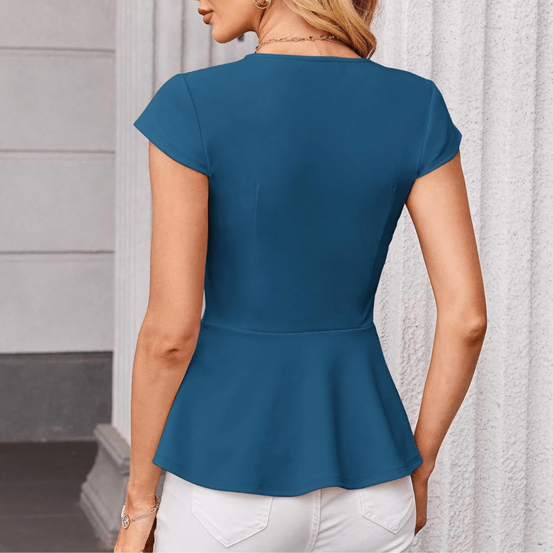 Elegante camicetta da donna Jaz - Scollo a V, maniche a pipistrello, vestibilità strutturata e orlo arricciato