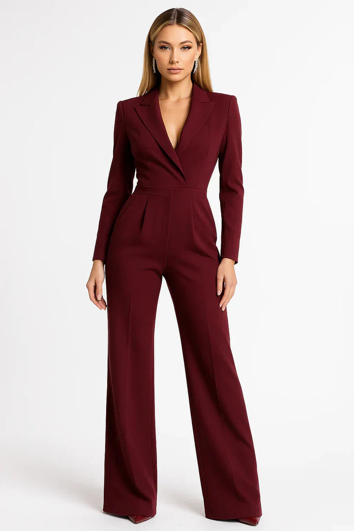 Zaan Combinaison Blazer Femme – Pièce Unique à Revers en V & Jambes Évasées avec Coupe Élégante Moderne