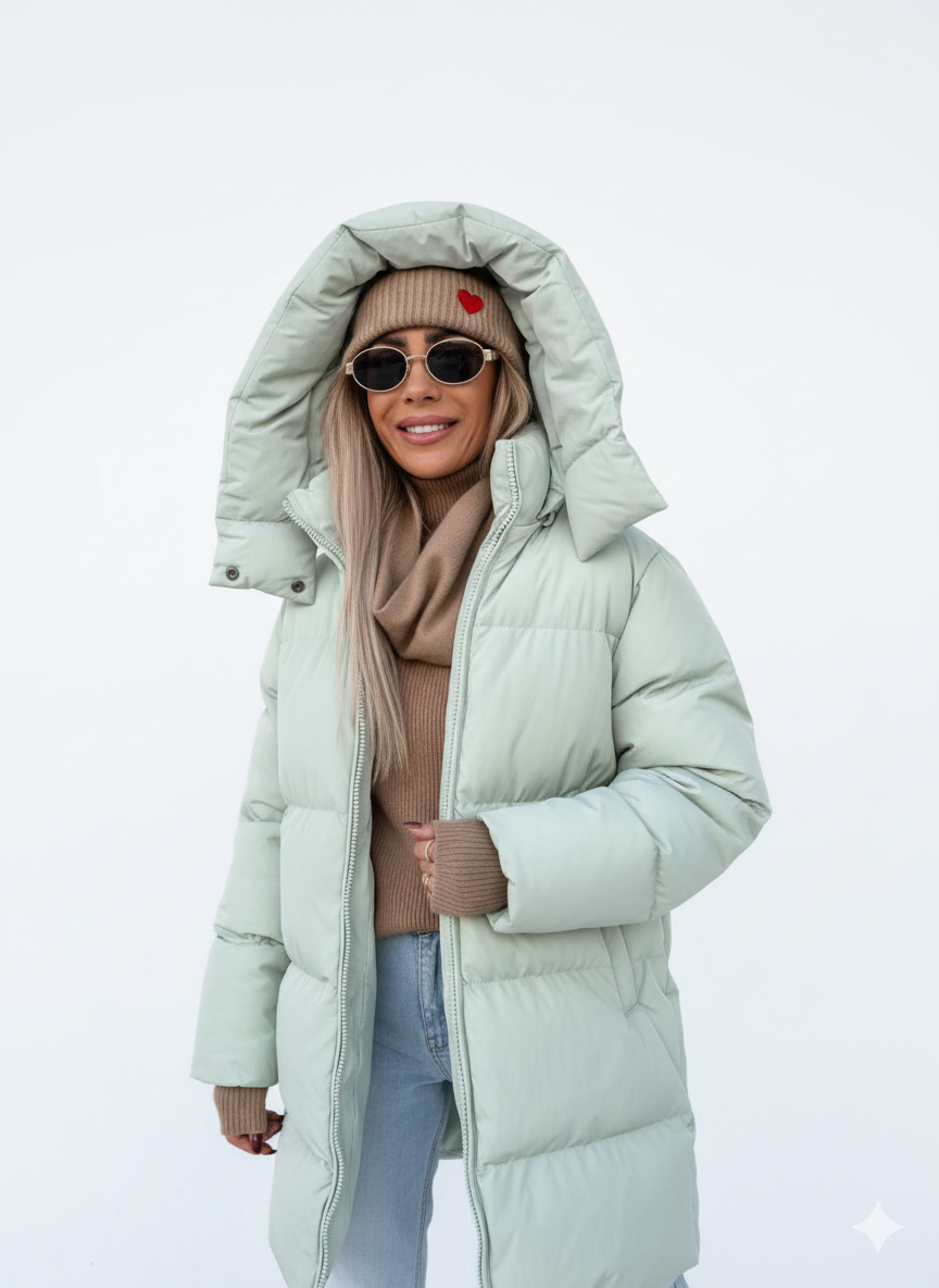 Nava Women's Oversized Down Jacket – Quilted Jacket with Stand-Up Collar for Winter & Street Style