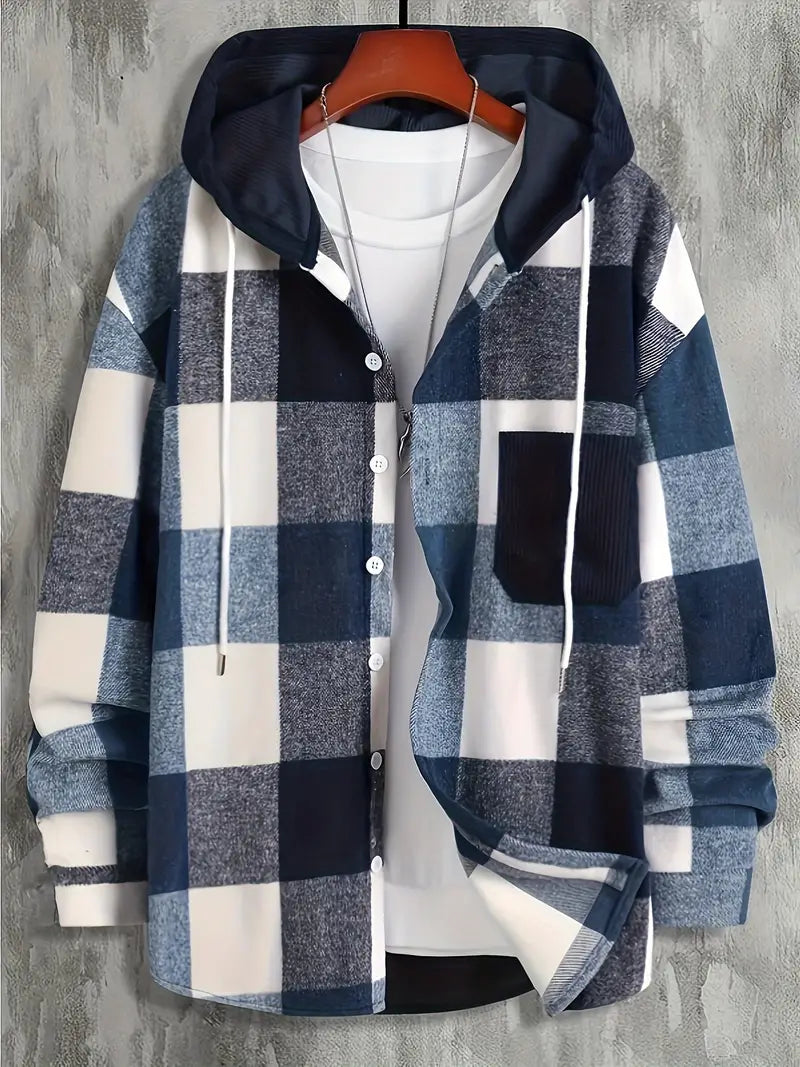 Giacca con cappuccio da uomo Mason - Motivo a quadri alla moda e vestibilità comoda e rilassata