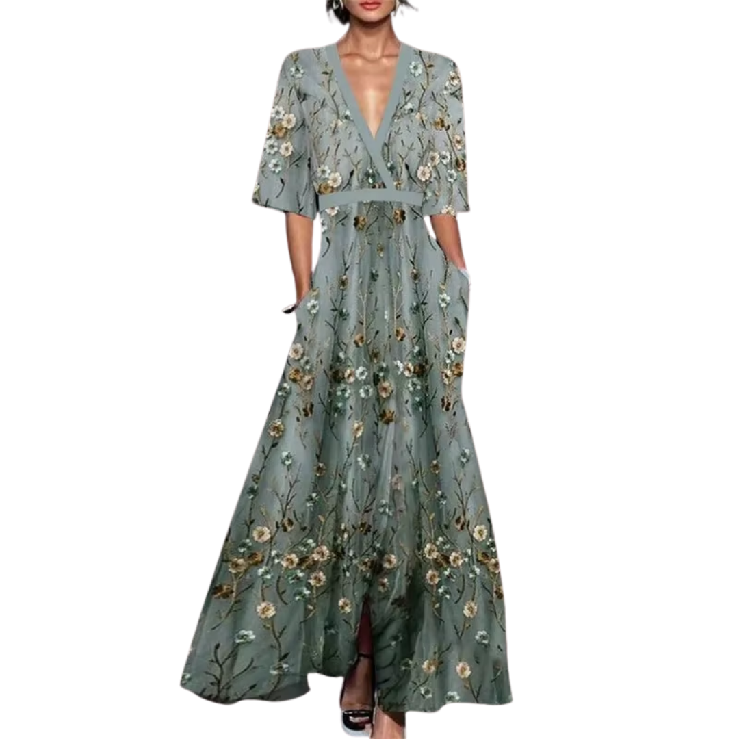 Abito primaverile da donna Noelle - Eleganza femminile con motivo floreale e tessuto leggero