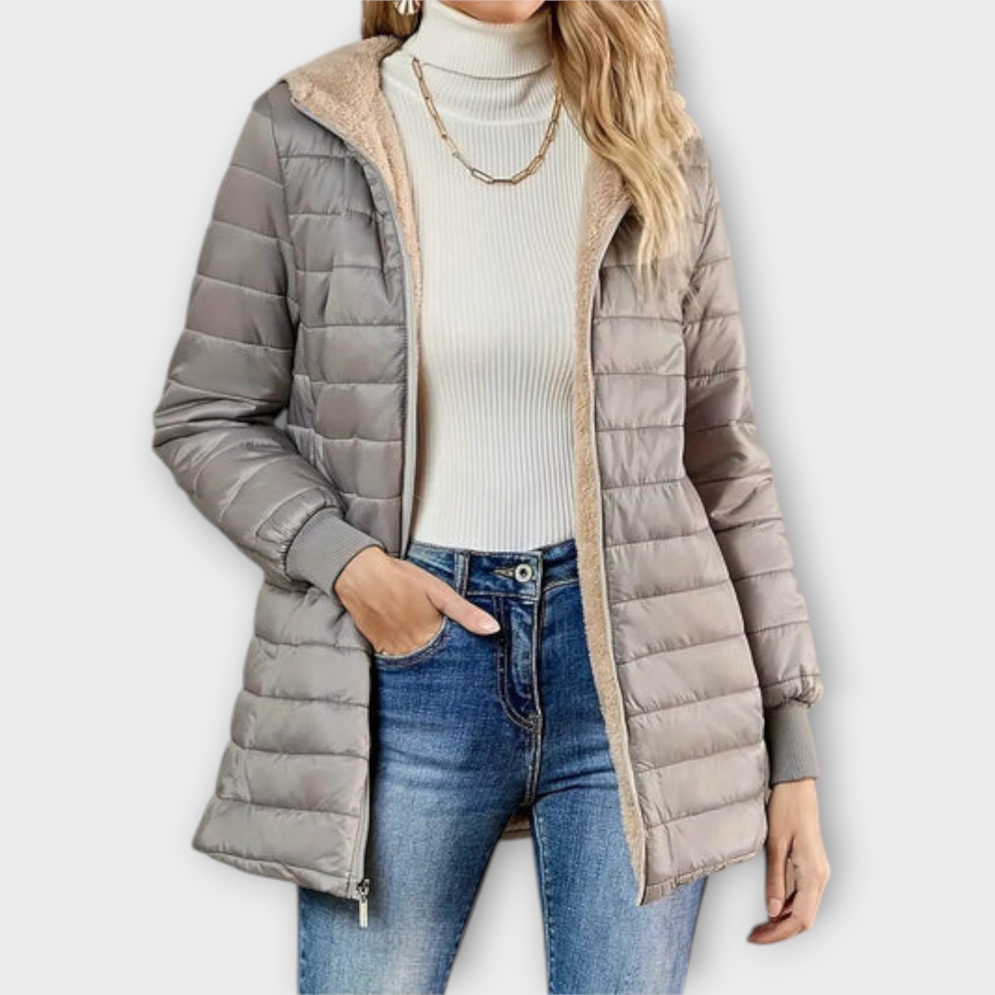 Lillian Winterjacke gesteppte Damen – warme Sherpa-Fütterung mit Steppmuster & gerippte Bündchen