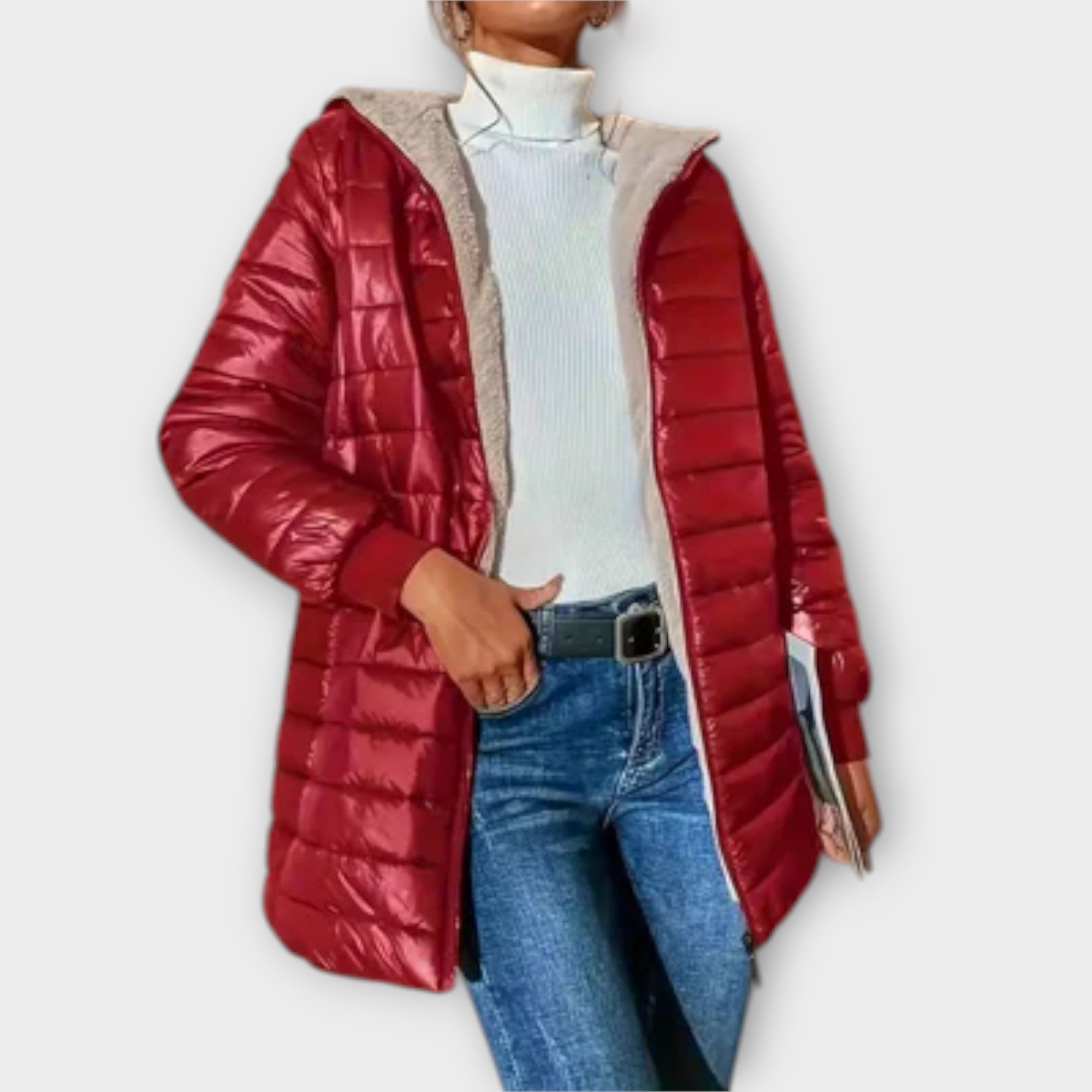 Lillian Winterjacke gesteppte Damen – warme Sherpa-Fütterung mit Steppmuster & gerippte Bündchen