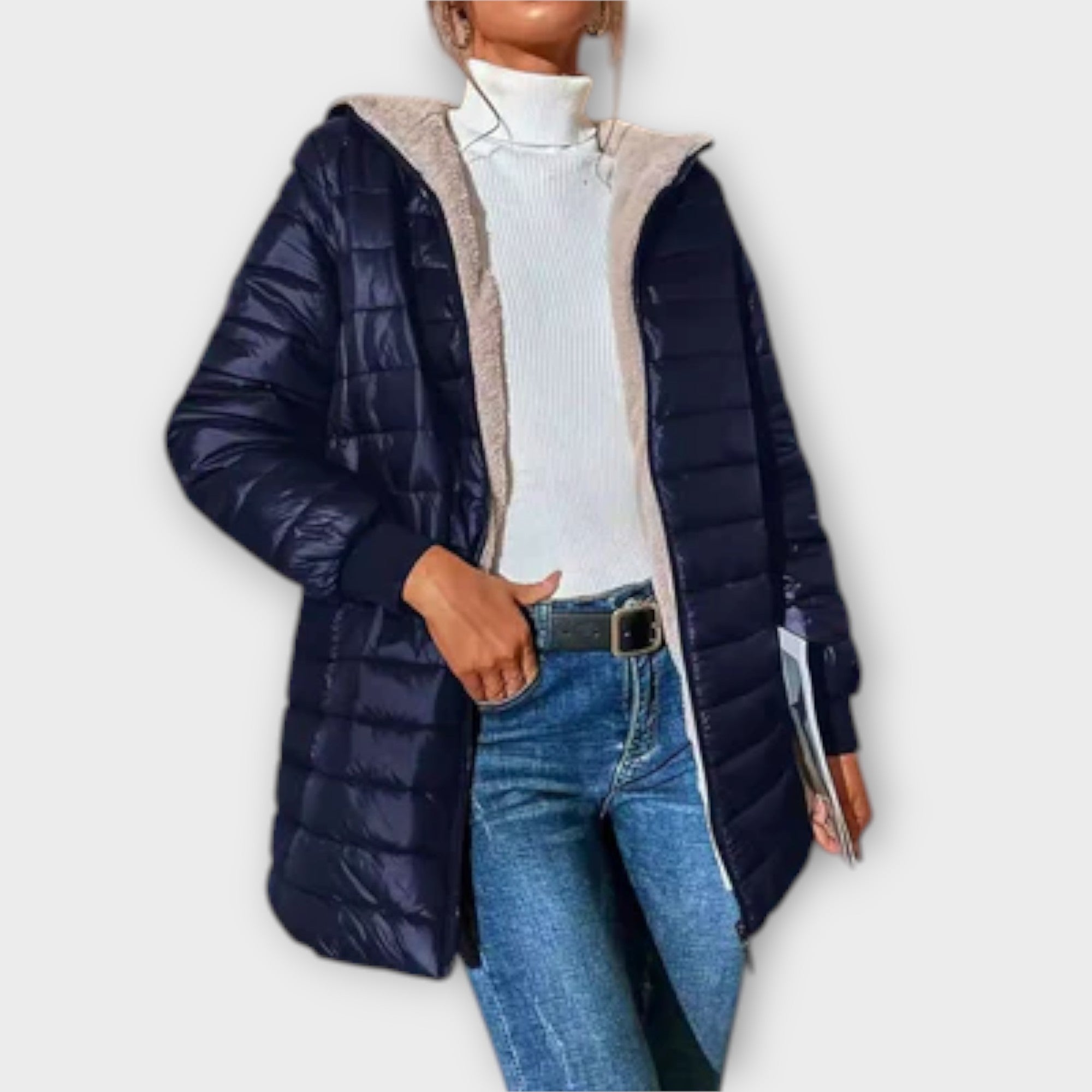 Lillian Winterjacke gesteppte Damen – warme Sherpa-Fütterung mit Steppmuster & gerippte Bündchen