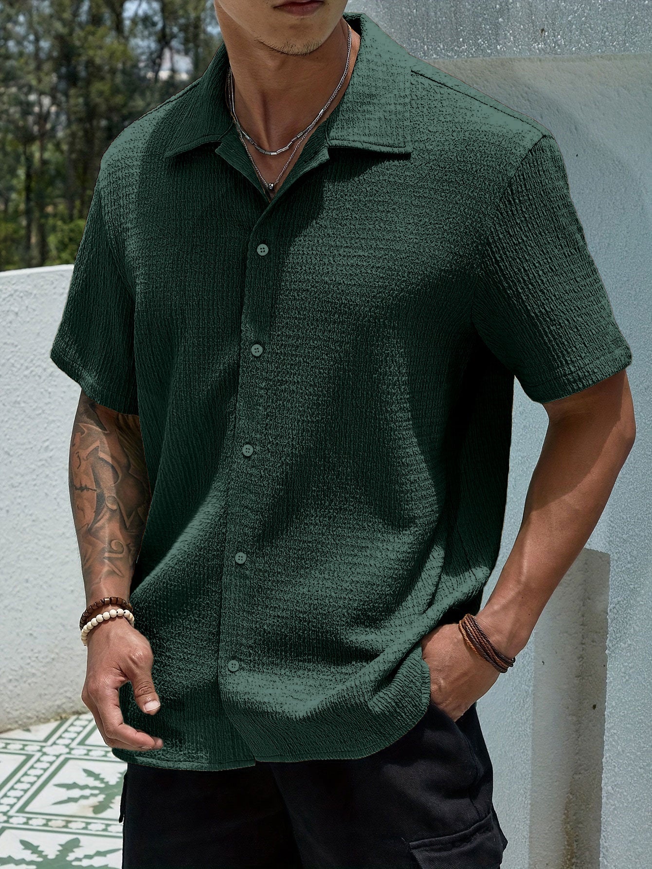 Camicia da uomo Marjhun: camicia testurizzata con bottoni, elegante e comoda, per un look casual