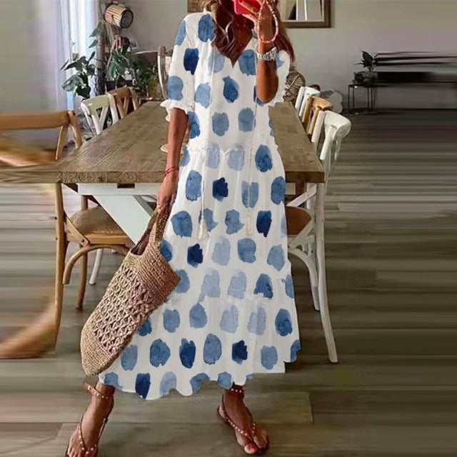Amelia Robe Longue Femme – Robe Élégante Vintage avec Coupe Fluide & Détail Raffiné