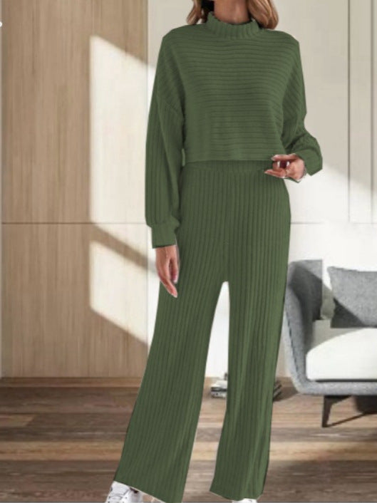 Brielle Ensemble Femme – Ensemble Maille à Col Montant & Pantalon Ample Taille Haute Automne/Hiver