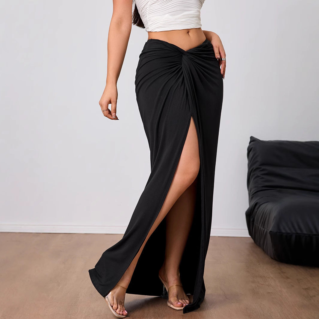 Gonna lunga da donna Eve – Vita alta, dettaglio nodo e spacco alto con elegante vestibilità fluida