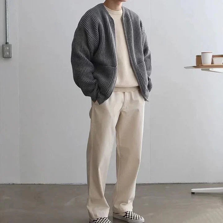 Hans Cardigan Homme – Gilet Décontracté en Maille Côtelée avec Devant Ouvert & Poches Pratiques