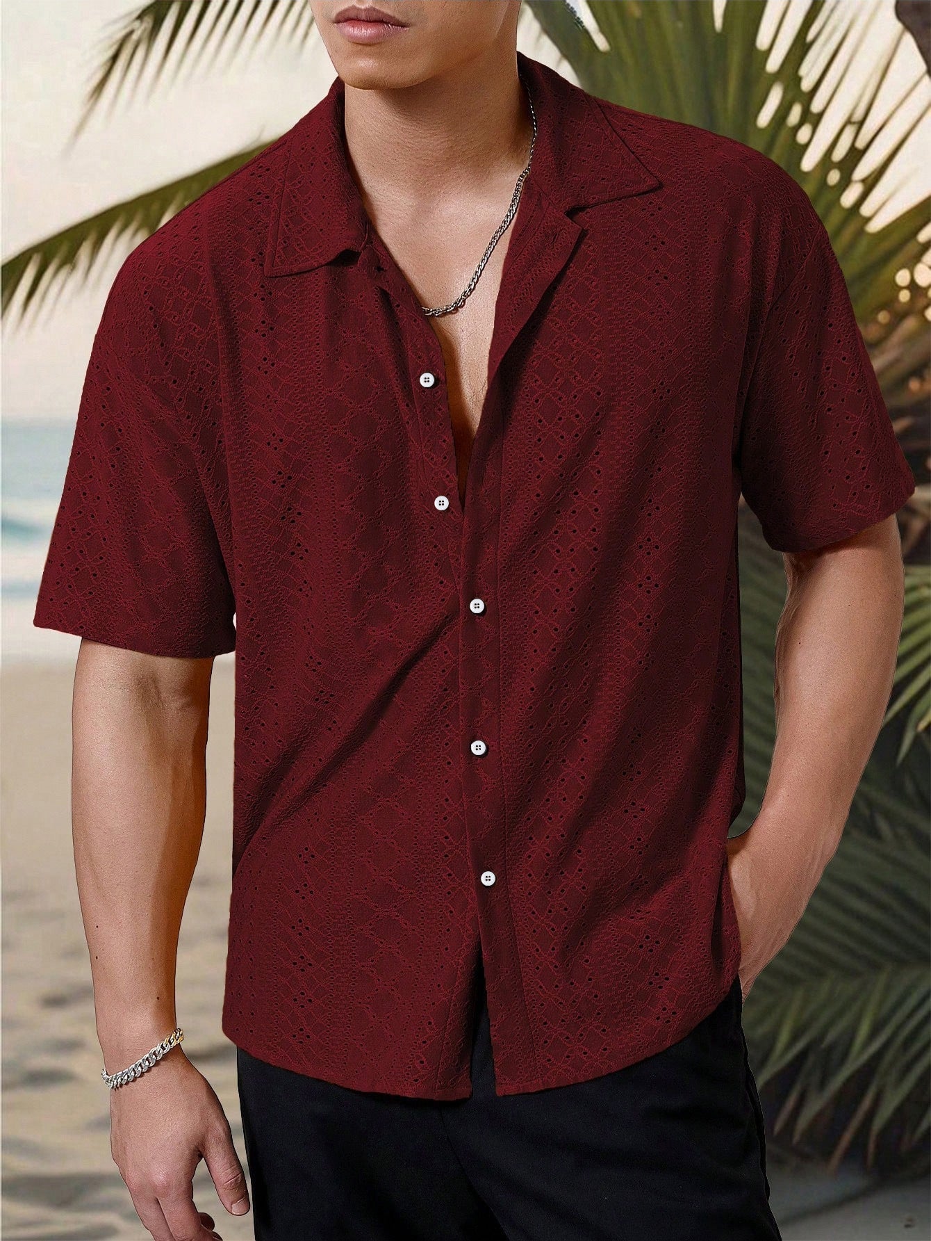 Camicia da uomo Marjhun: camicia testurizzata con bottoni, elegante e comoda, per un look casual