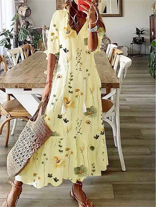 Amelia Robe Longue Femme – Robe Élégante Vintage avec Coupe Fluide & Détail Raffiné