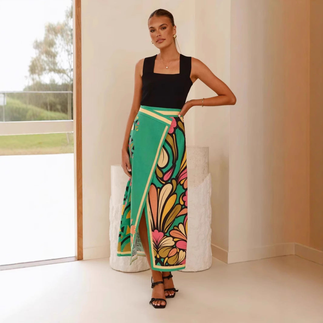 Gonna midi da donna Macy - Vita alta con spacco e stampa astratta elegante