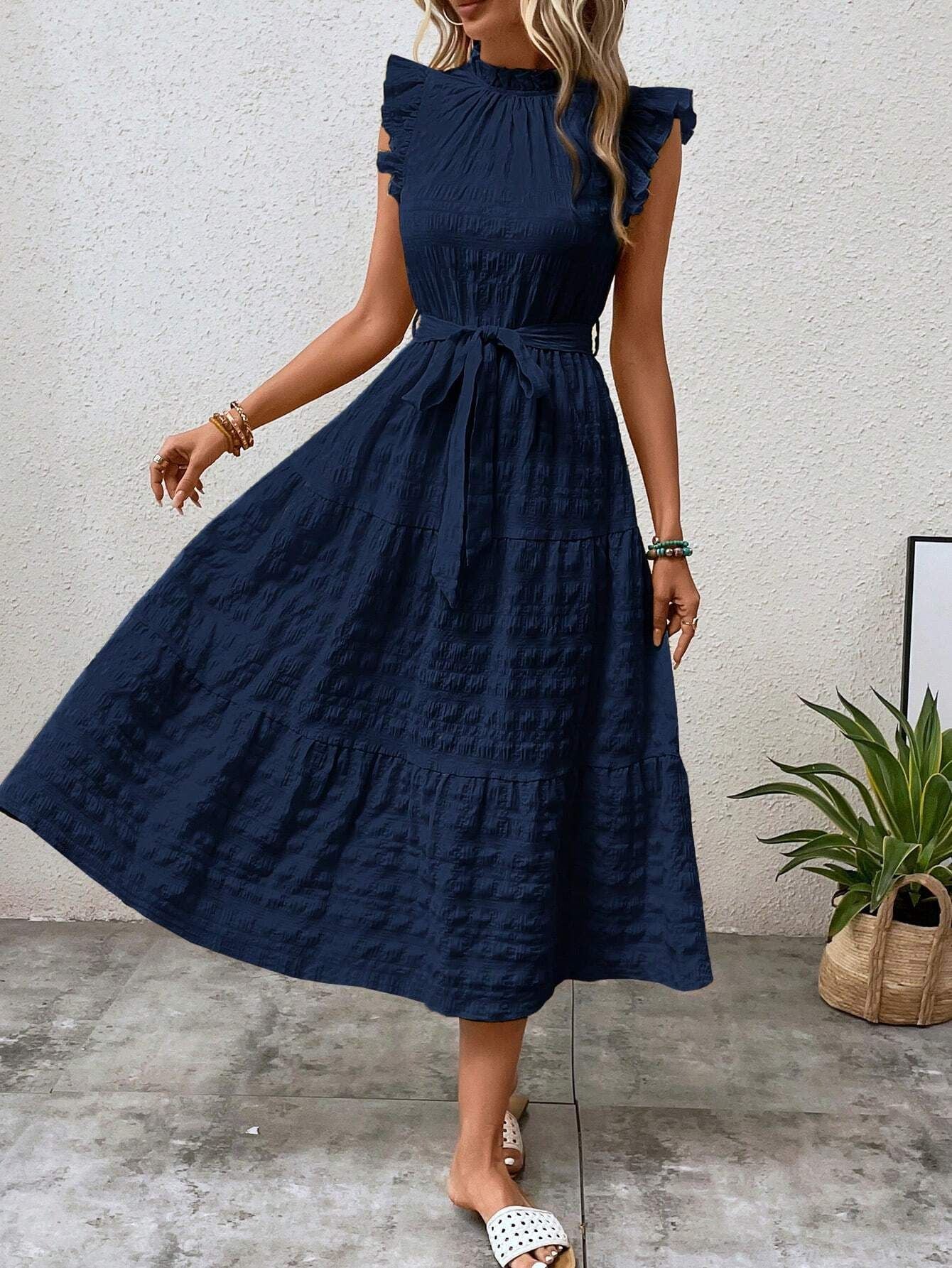 Abito da donna Malia – Abito midi estivo casual con volant e vestibilità fluida per le giornate di sole