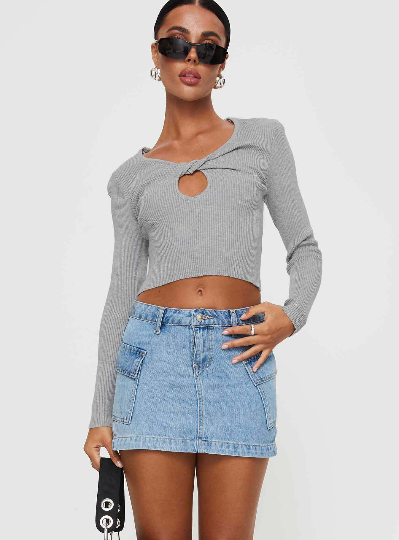 Minigonna da donna Danah - Denim a trapezio con tasche applicate e chiusura con bottone e cerniera