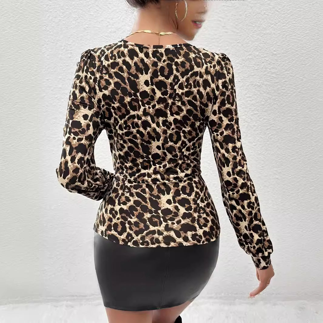 Camicetta da donna Leilani - Top in maglia con stampa leopardata, dettagli in pizzo e vestibilità aderente ed elegante