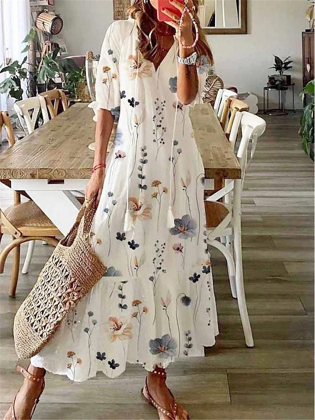Amelia Robe Longue Femme – Robe Élégante Vintage avec Coupe Fluide & Détail Raffiné