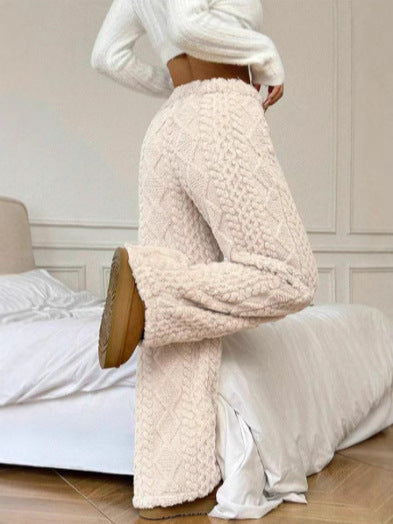Valerie Pantalon Femme – Pantalon Ample en Peluche Jacquard Doux & Élégant pour Automne/Hiver