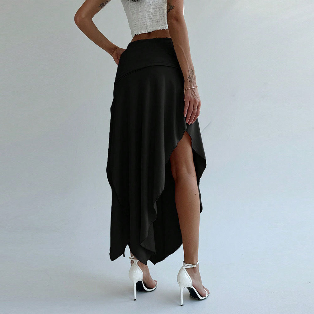 Gonna midi da donna Mena: vita alta, cintura arricciata ed elegante orlo asimmetrico