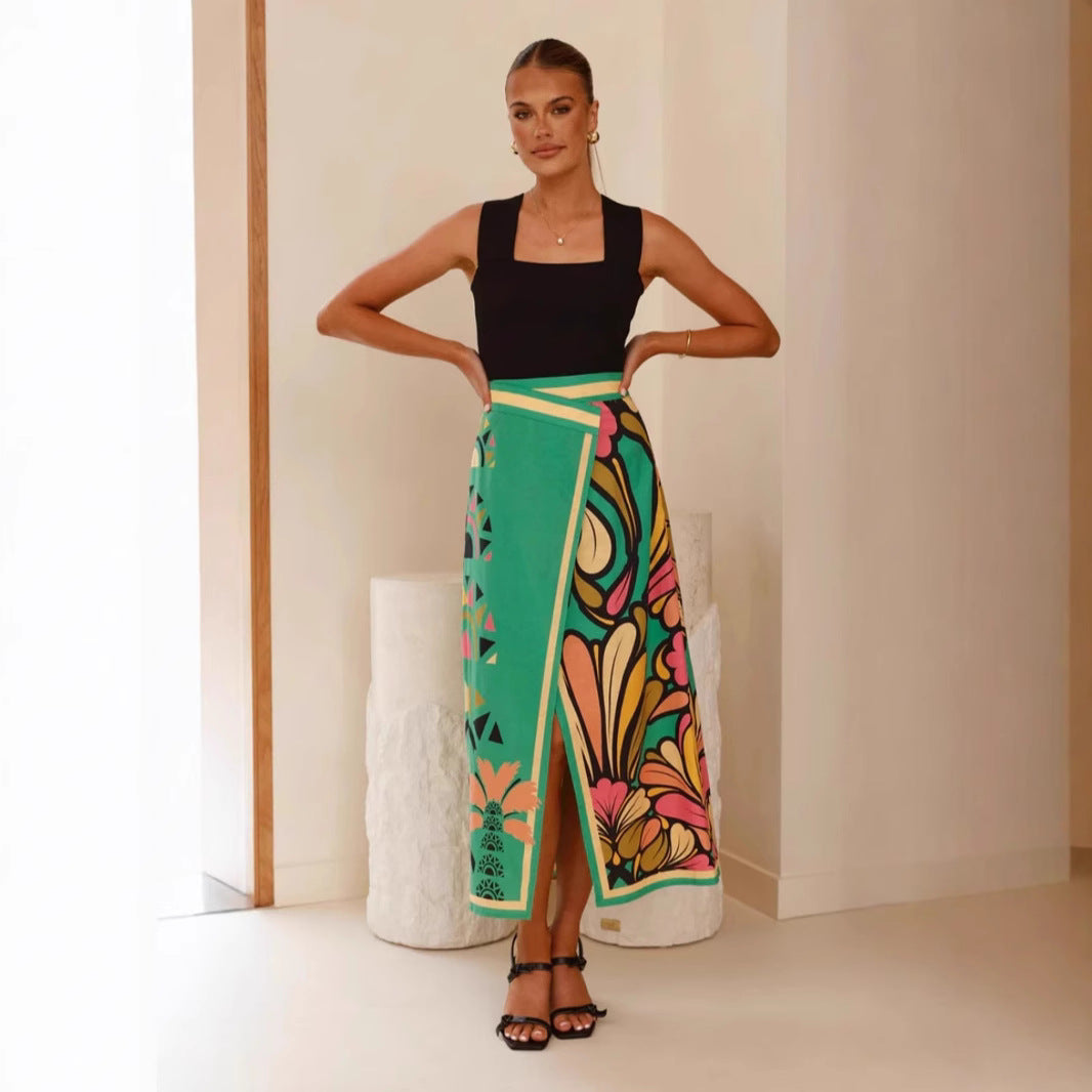 Gonna midi da donna Macy - Vita alta con spacco e stampa astratta elegante