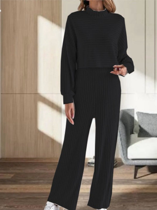 Brielle Ensemble Femme – Ensemble Maille à Col Montant & Pantalon Ample Taille Haute Automne/Hiver