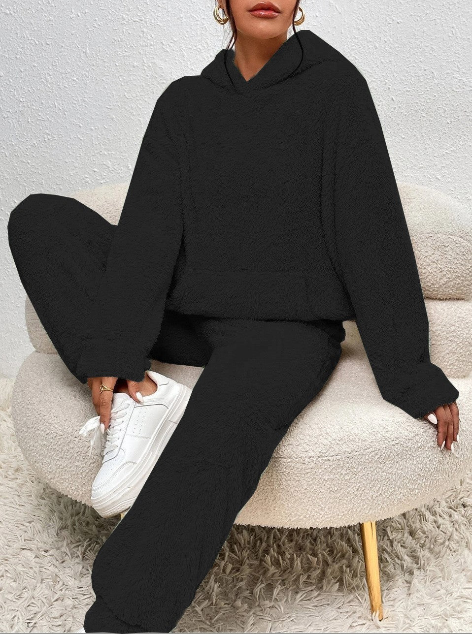 Lillie Ensemble Femme – Tenue d’Intérieur en Polaire Douce avec Hoodie & Jogging Confortables