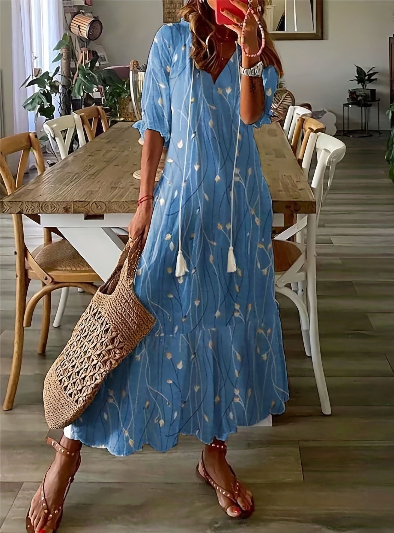 Amelia Robe Longue Femme – Robe Élégante Vintage avec Coupe Fluide & Détail Raffiné
