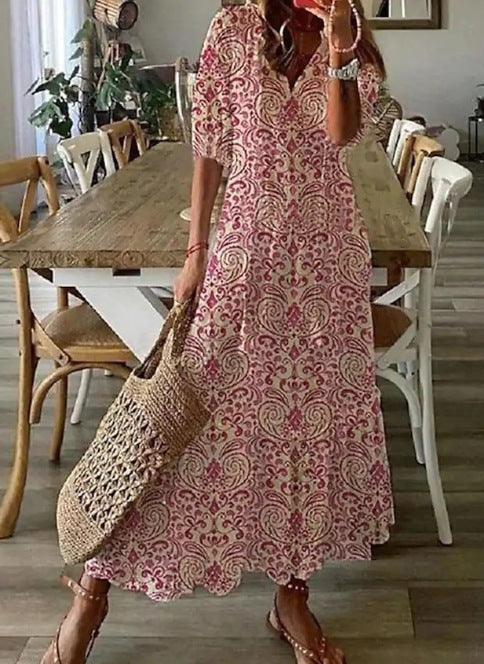 Amelia Robe Longue Femme – Robe Élégante Vintage avec Coupe Fluide & Détail Raffiné