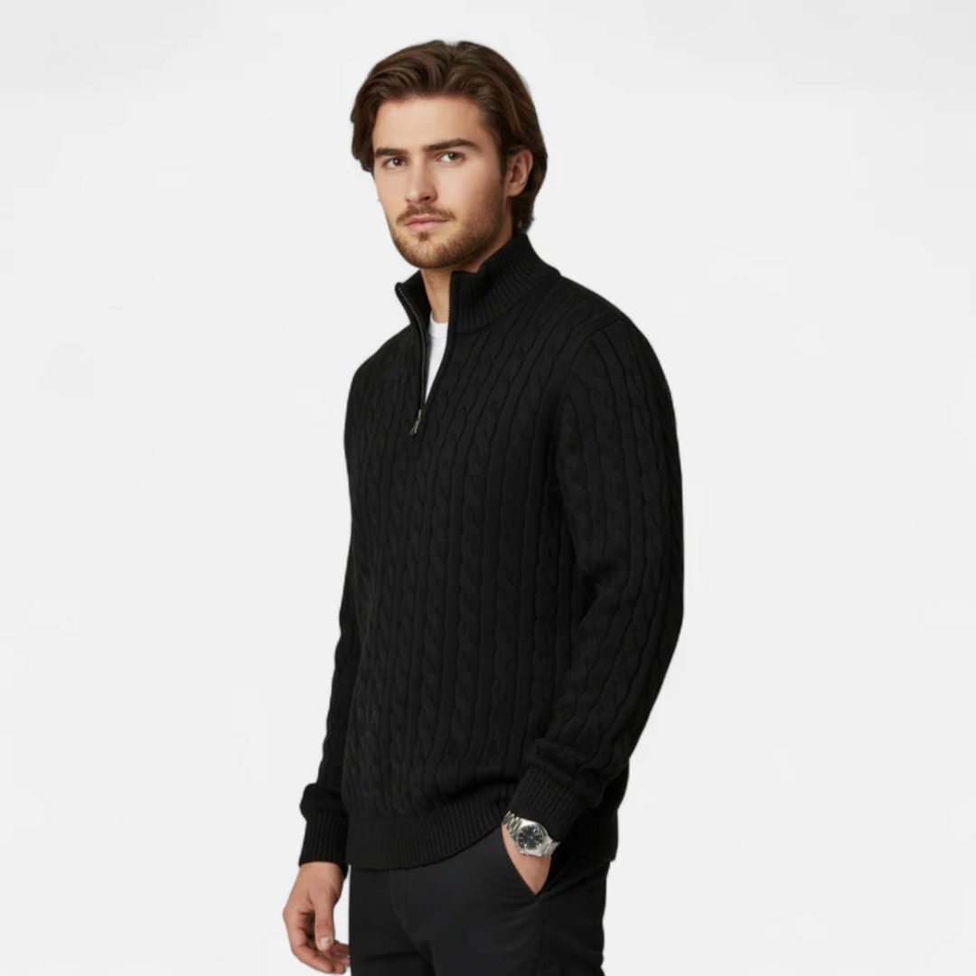 Cove Pull Col Roulé Zippé Homme – Maille Côtelée Épaisse & Coupe Ample Élégante