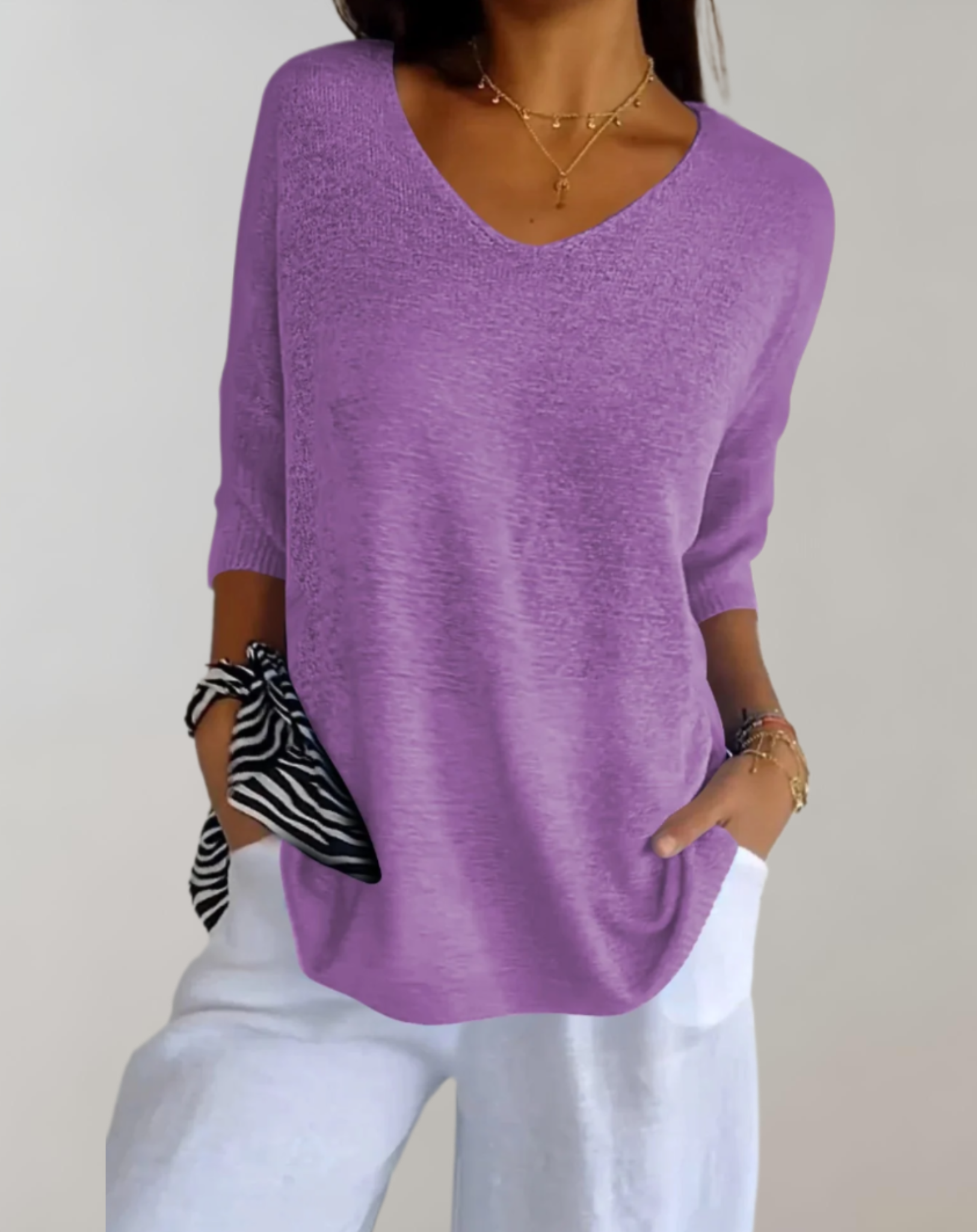Top lavorato a maglia da donna Marise - Top lungo leggero con scollo a V e look casual elegante