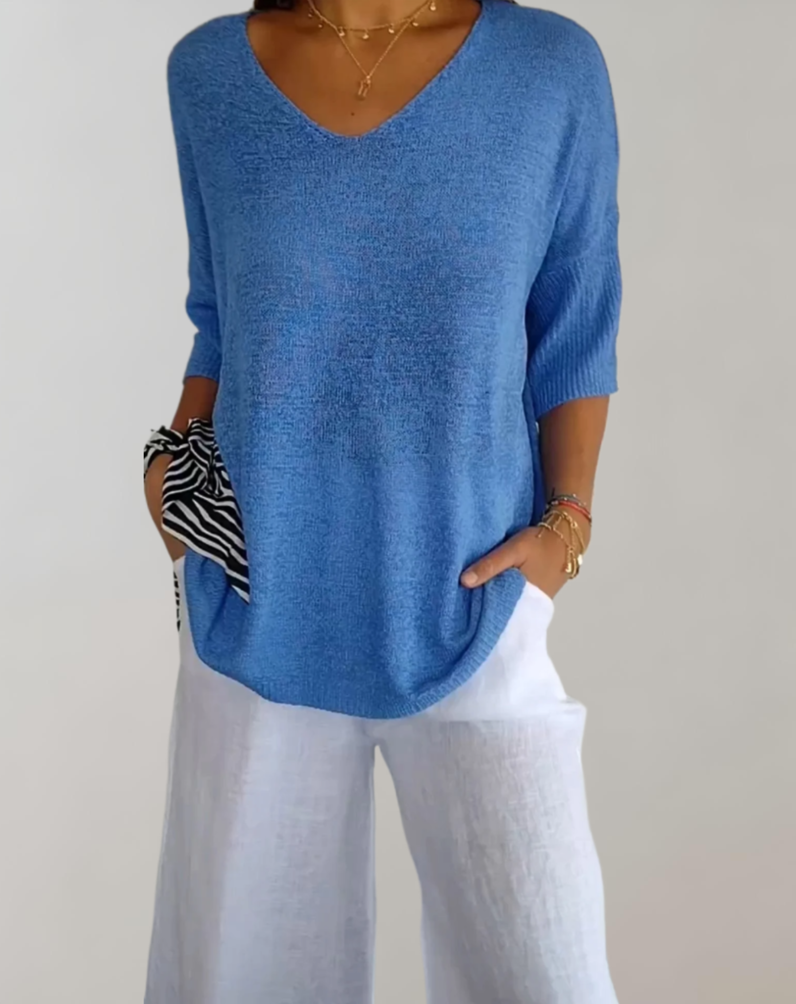 Top lavorato a maglia da donna Marise - Top lungo leggero con scollo a V e look casual elegante