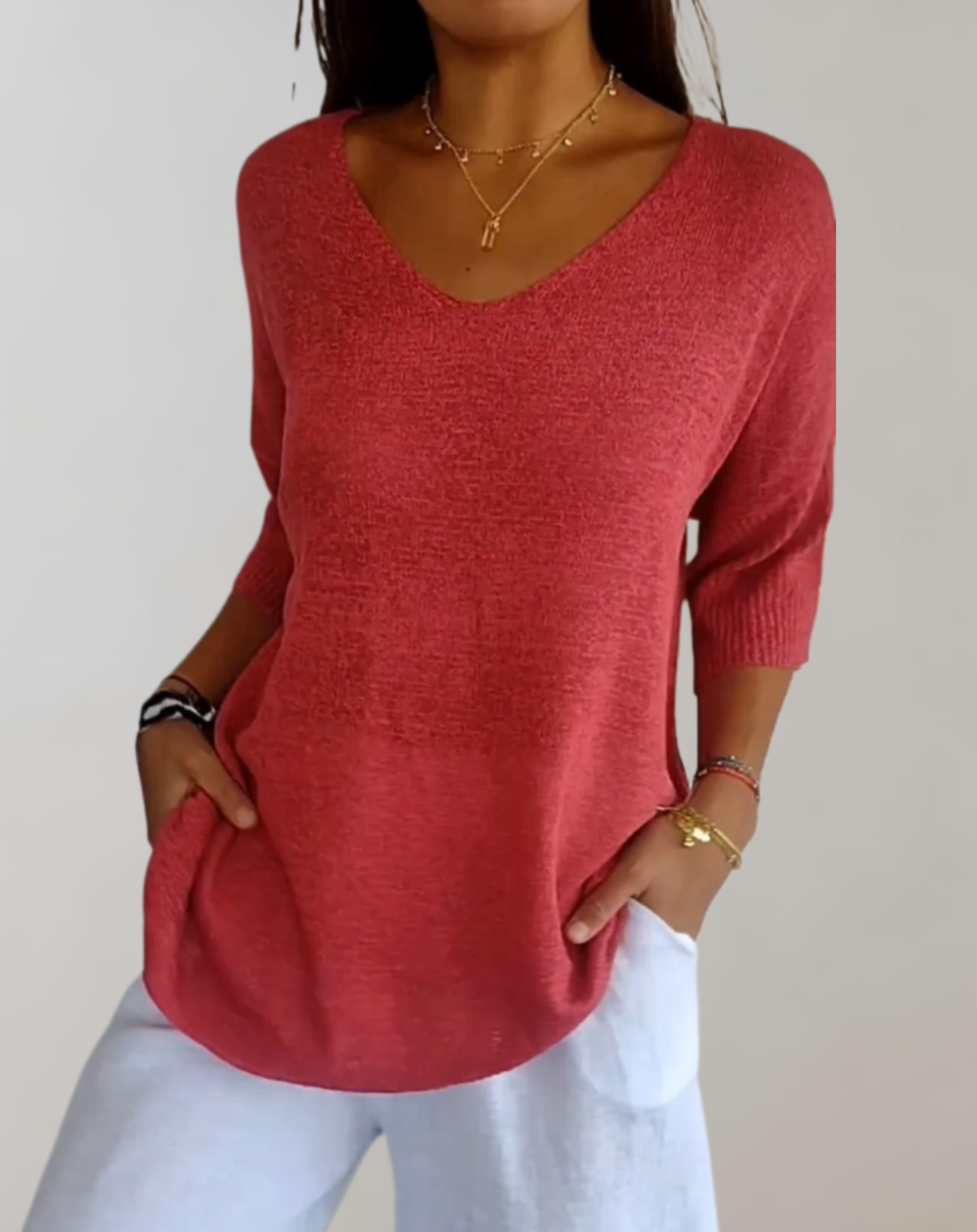 Top lavorato a maglia da donna Marise - Top lungo leggero con scollo a V e look casual elegante